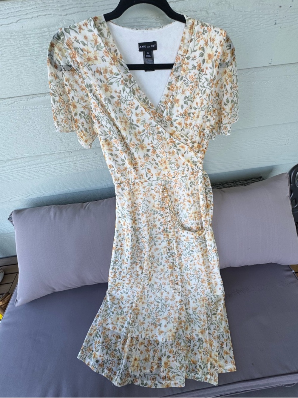 a new day Cream Floral Wrap Midi Dress with Yellow & Green Blooms